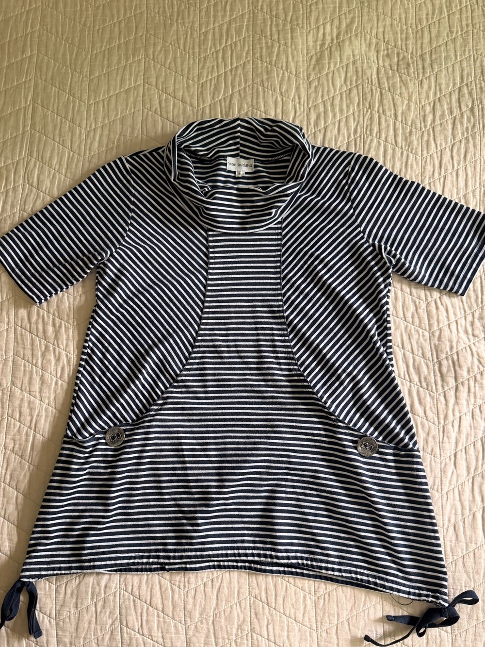 neon buddha Navy and White Striped Top